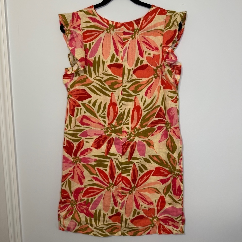 Nicole Miller 100% Linen Flutter Sleeve Floral Dress Size S - Picture 3 of 7